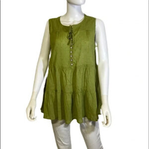 Easel sleeveless Green Button Down peplum top Sz M EUC!